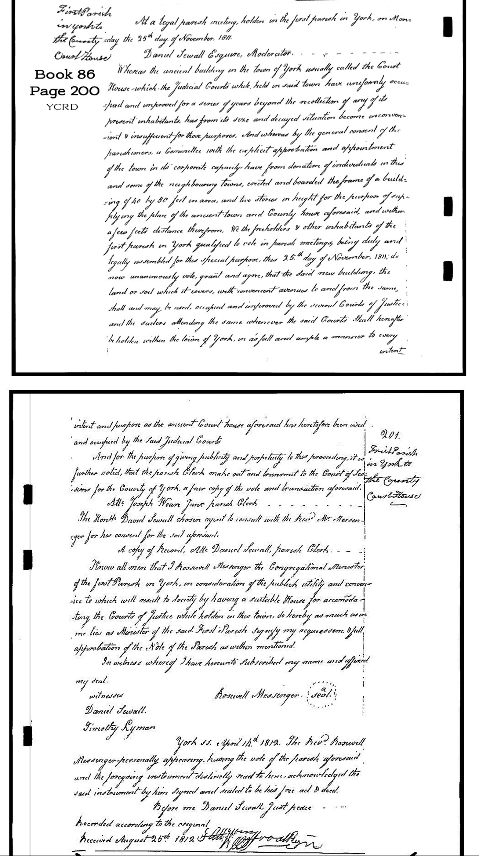 York First Parish to York Town Hall Deed