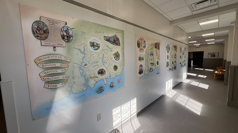 Town Hall mural recently installed at York, Maine town hall