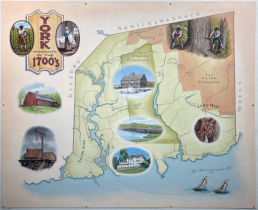 Mural of York Maine in 18th Century