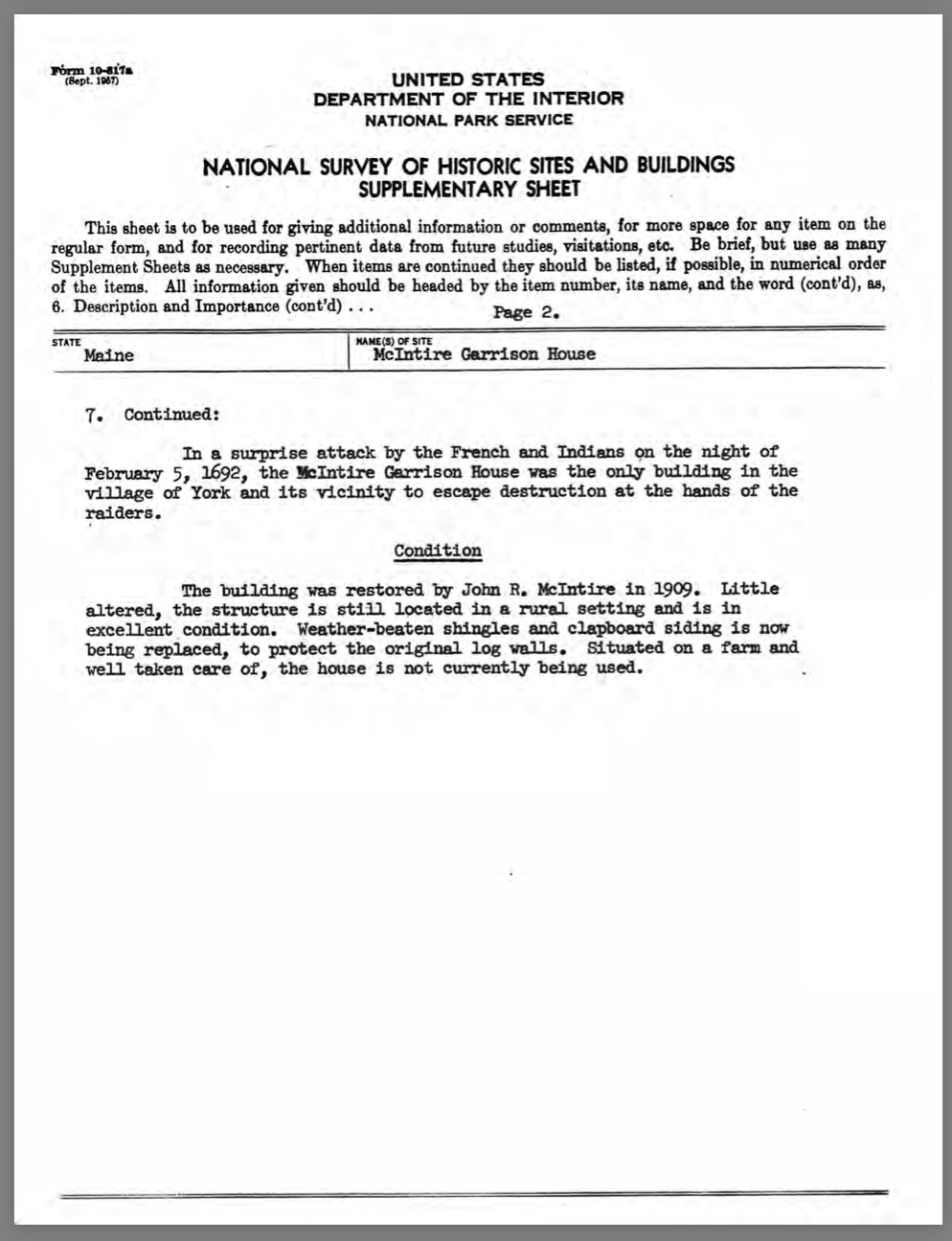 National Survey of Historic Sites and Buildings page 2