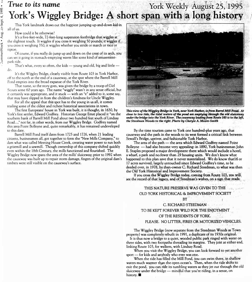 Wiggley Bridge article in York Weekly