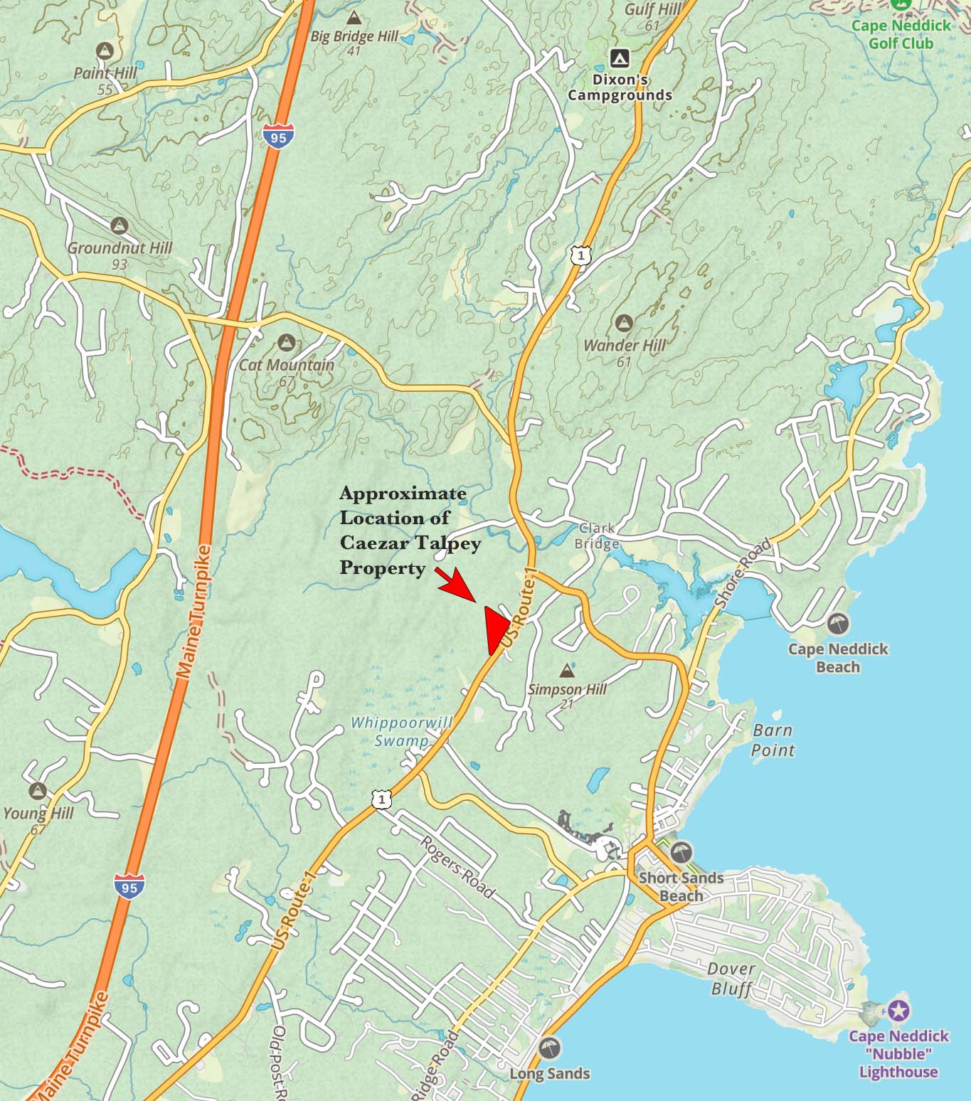 Locus map of Caezar Talpey Property in Cape Neddick, Maine